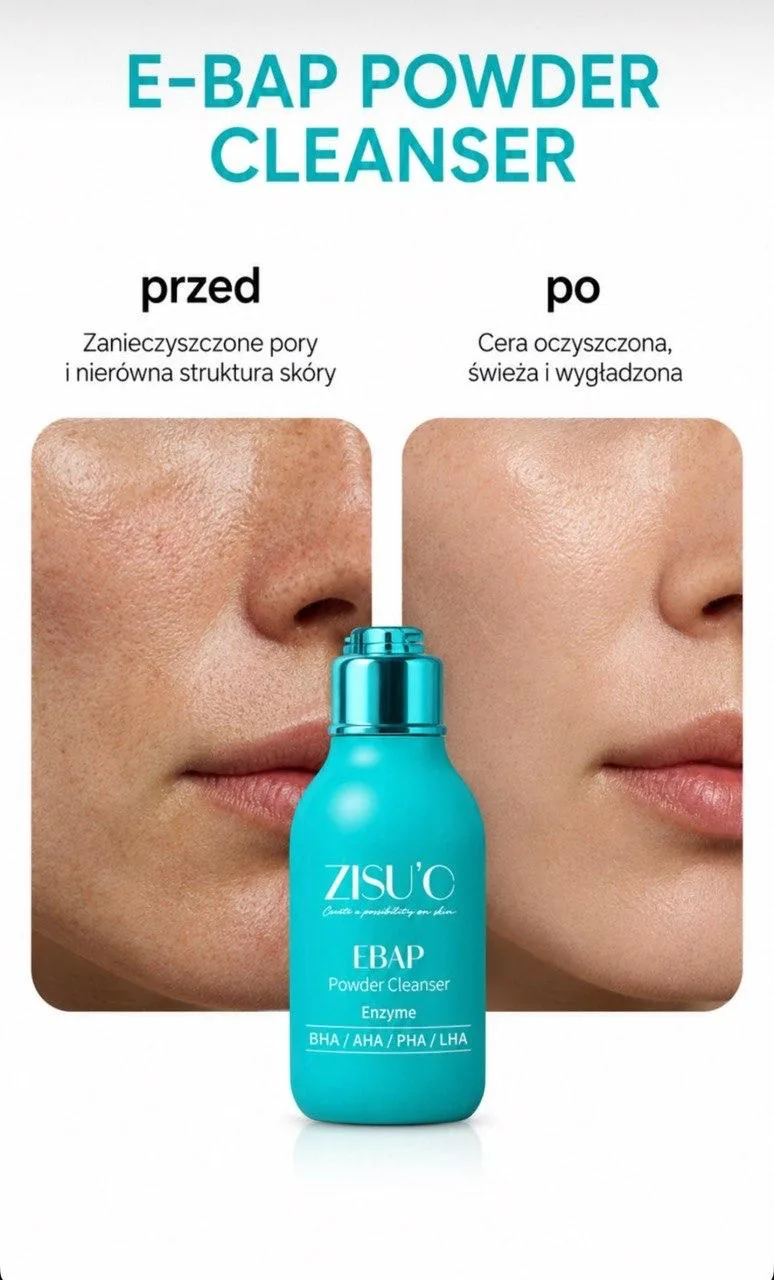 ZISU'C E-BAP Powder Cleanser, materiał producenta przed i po